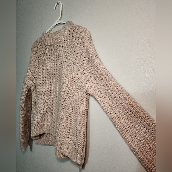 Chunky Knit Sweater Mock Neck Pullover‎ Long Sleeve Blush Pink XS - Picture 2 of 5